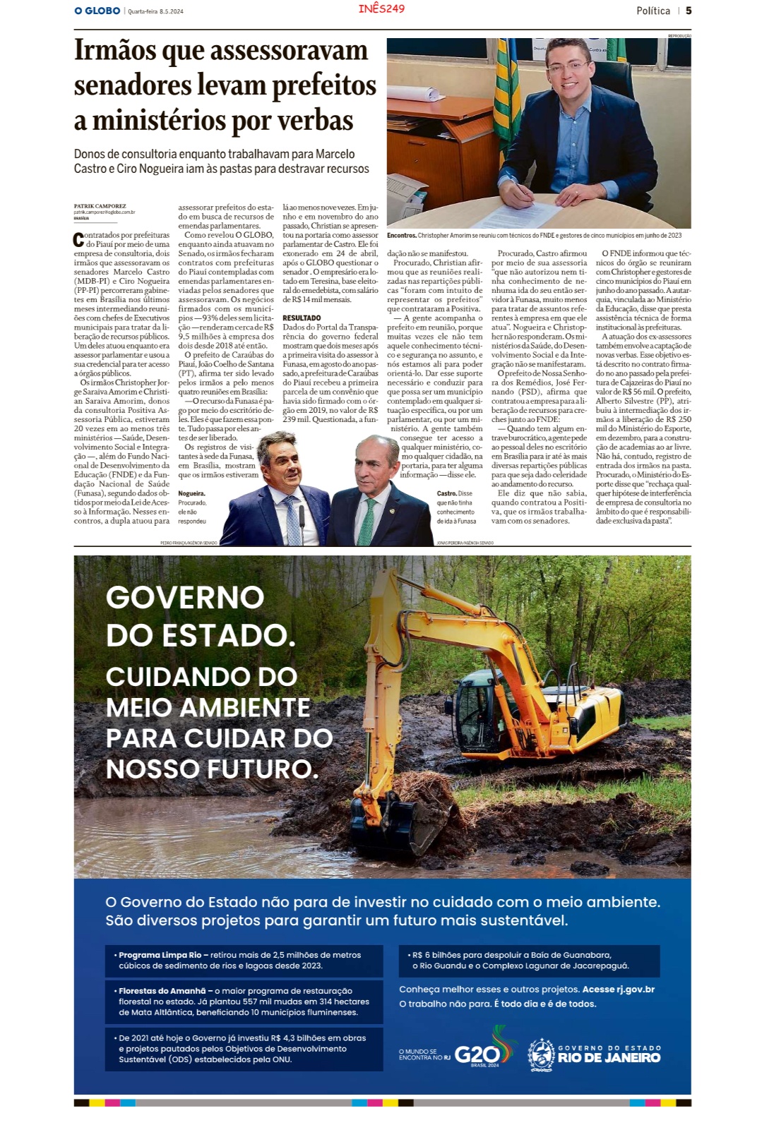 A manchete do O Globo sobre as traquinagens com emendas parlamentares
