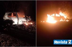 Carro pega fogo depois de motorista bater em árvore (Foto: Revista AZ)