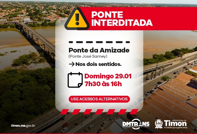 A interdição será das 7h30 às 16h
