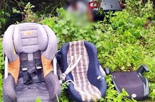bebê conforto, cadeirinha e assento de elevação utilizados pela família, as crianças saíram ilesas (Foto: Reprodução)
