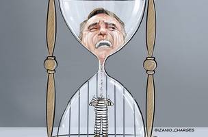 Bolsonaro Dentro de uma ampulheta, sendo ilustrada como uma prisão (Foto: Izânio Façanha)