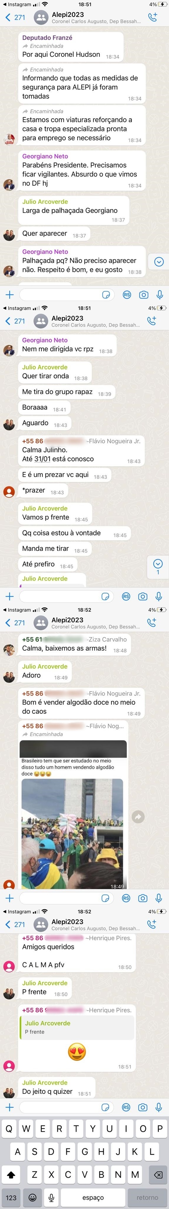 Conversas de deputados estaduais em grupo de WhatsApp