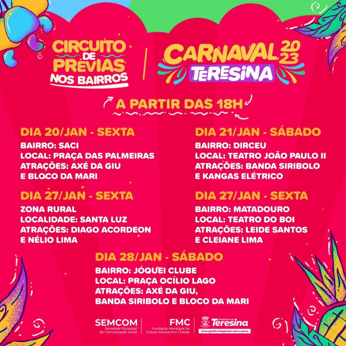 Datas de todas as prévias carnavalescas