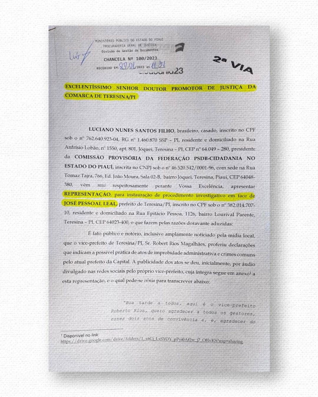 Documento do pedido do PSDB