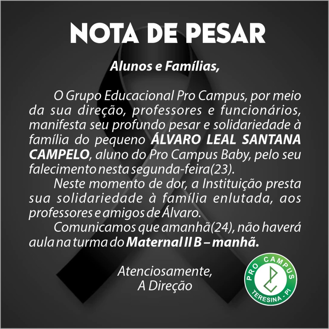 Nota de pesar da escola de Álvaro