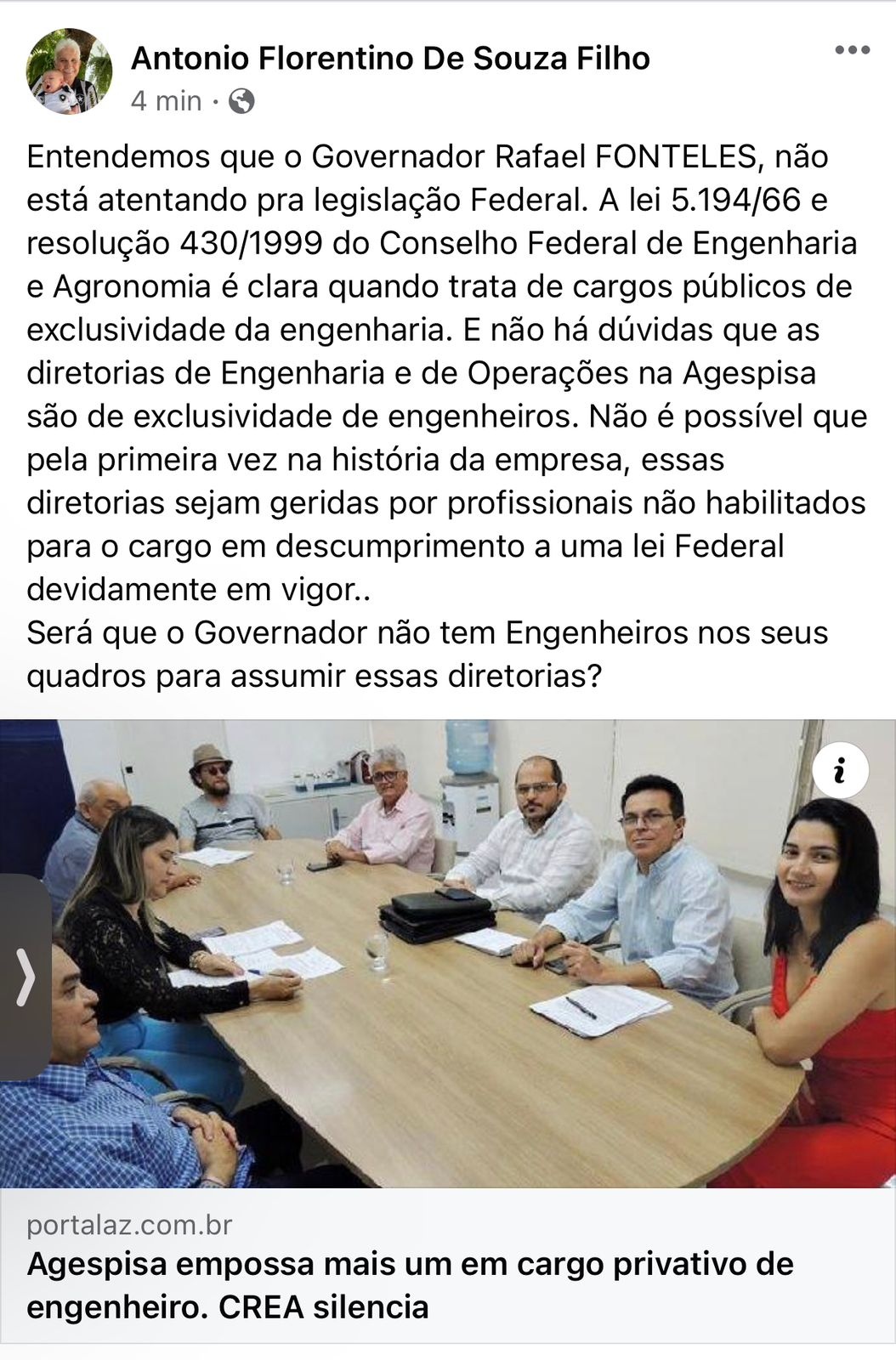 O presidente do Sindicato dos Engenheiros reagiu imediatamente à divulgação sobre nomeações irregulares