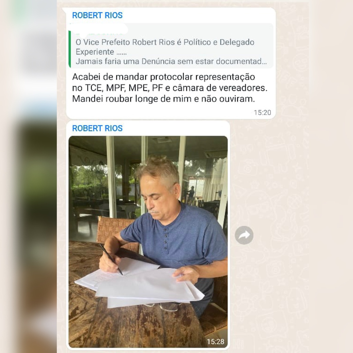Robert enviou em grupos de WhatsApp