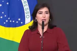 Simone Tebet durante o discurso da posse (Foto: Reprodução/ Youtube)