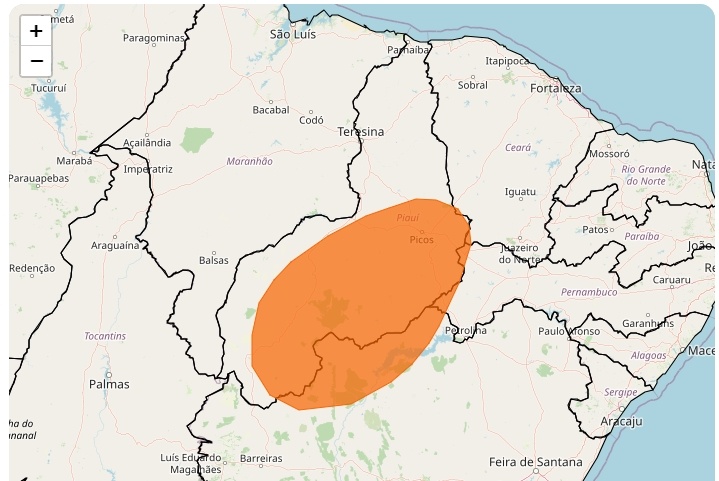 Área afetada pelo alerta