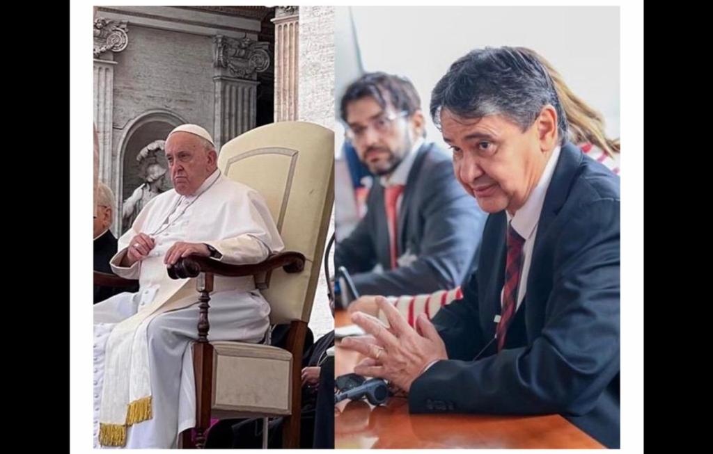 Foto montada: Observem a posição da cadeira do papa e para onde Wellington e o outro estão olhando