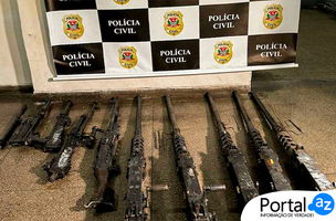 Fuzis roubados (Foto: Governador Tarcisio Freitas/ Instagram)