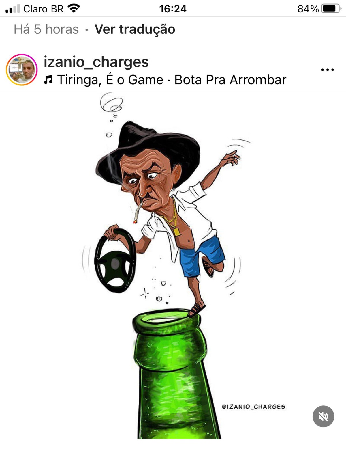 Na charge do Izanio, o desenfluencer Tiringa, dando mau exemplo na vida real. Foi preso por dirigir embriagado