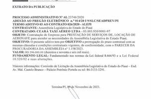Nesse extrato o aditivo a contrato vigente desde 2020, é de R$ 296 mil para atender as “necessidades da Assembléia” (Foto: Reprodução)