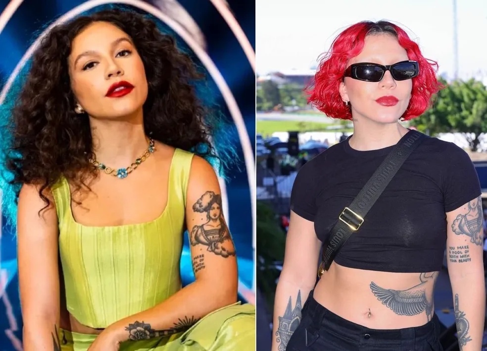 No evento, Priscilla escolheu vestir uma bermuda e um cropped pretos, destacando suas tatuagens nos braços e na barriga.