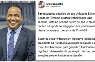Enzo Samuel se limita a essa nota hipócrita diante do caos na saúde de Teresina. (Foto: Reprodução)