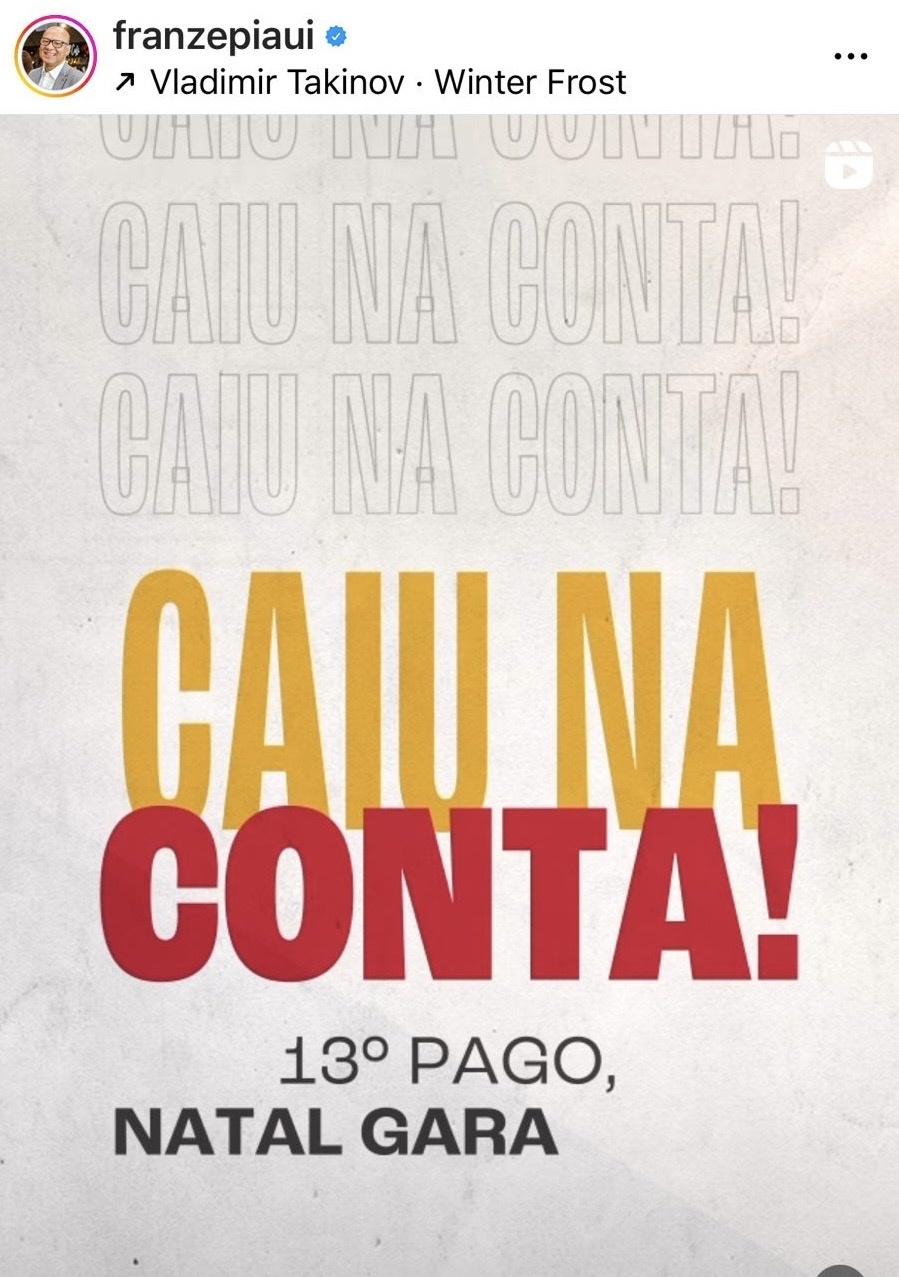 Franzé exalta e faz propaganda até do pagamento do 13o. Sua obrigação transformada em ação eleitoreira.