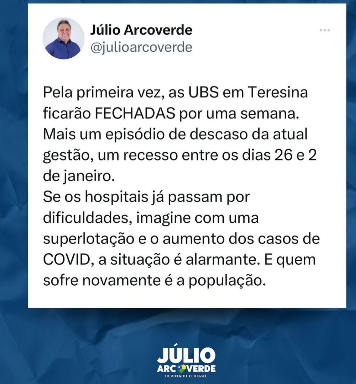 Na maior desfaçatez Arcoverde mostra lamentação ao caos que ele ajudou a criar