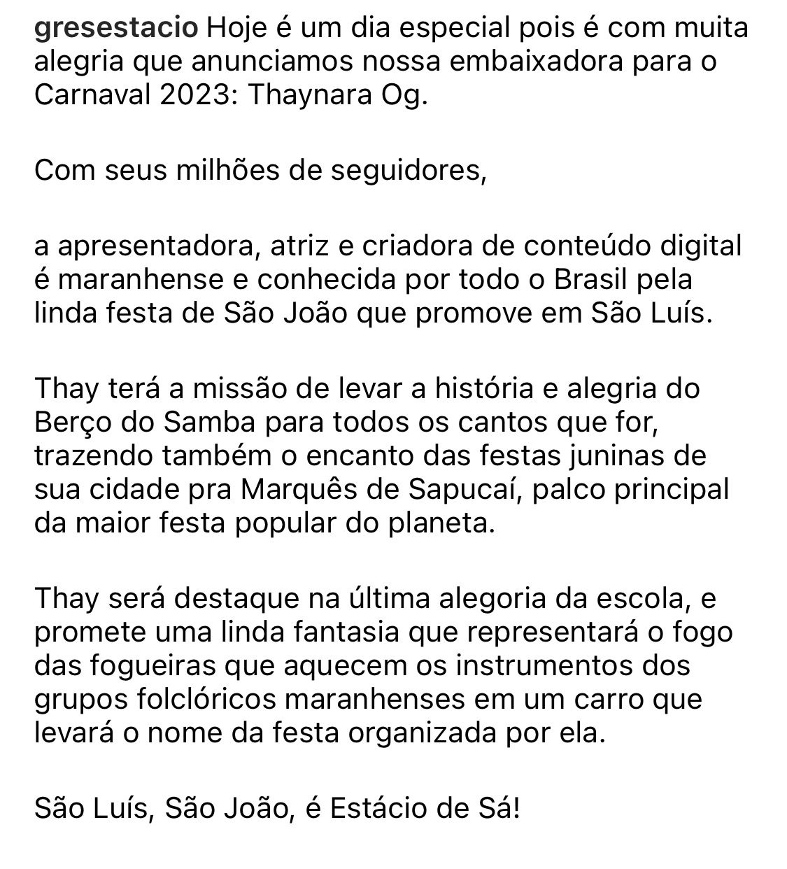 A Estácio de Sá anunciou a influencer como sua embaixadora, através das redes sociais.