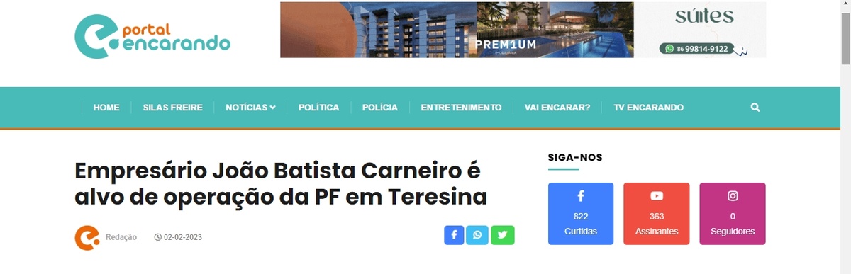 Publicação feita pelo portal Encarando