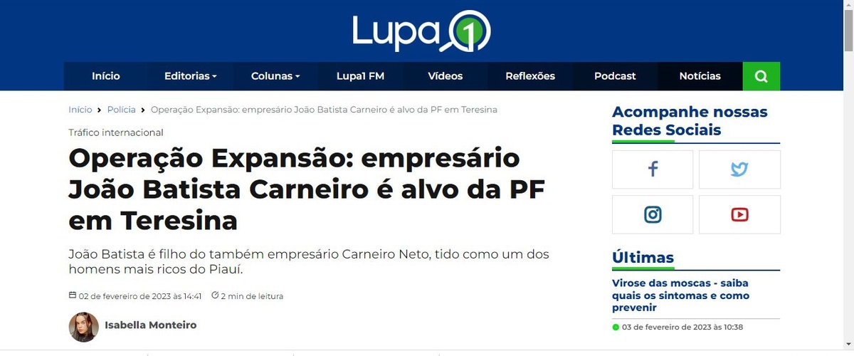 Publicação feita pelo site Lupa1