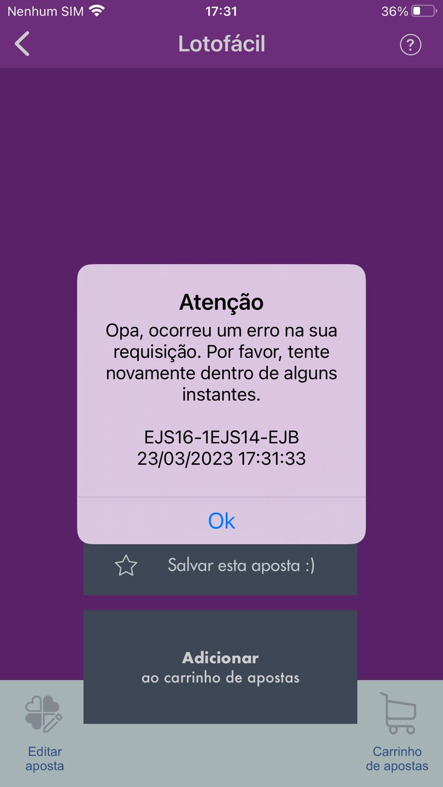 Deu problema no aplicativo de jogos de loteria online. CEF nada explica