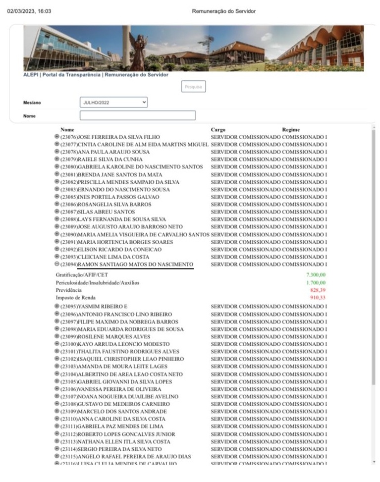 Folha de pagamento da Alepi
