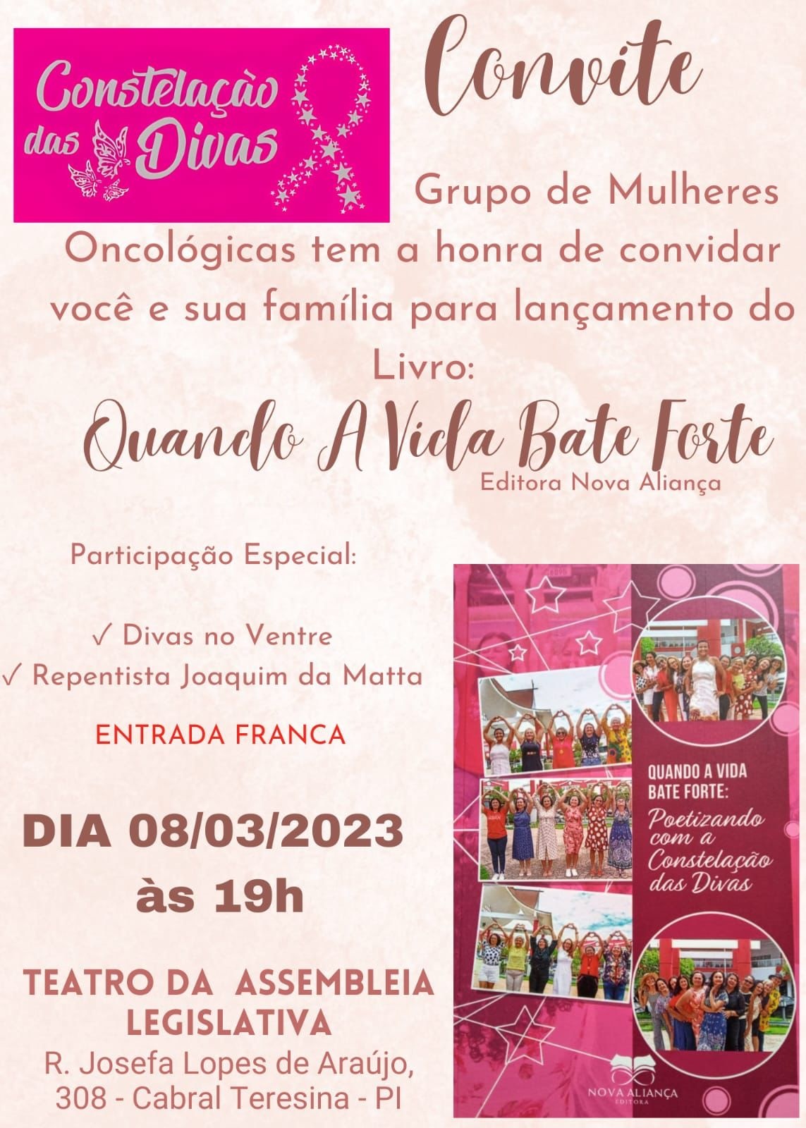 Grupo que assiste portadoras de câncer lança livro nessa quarta-feira