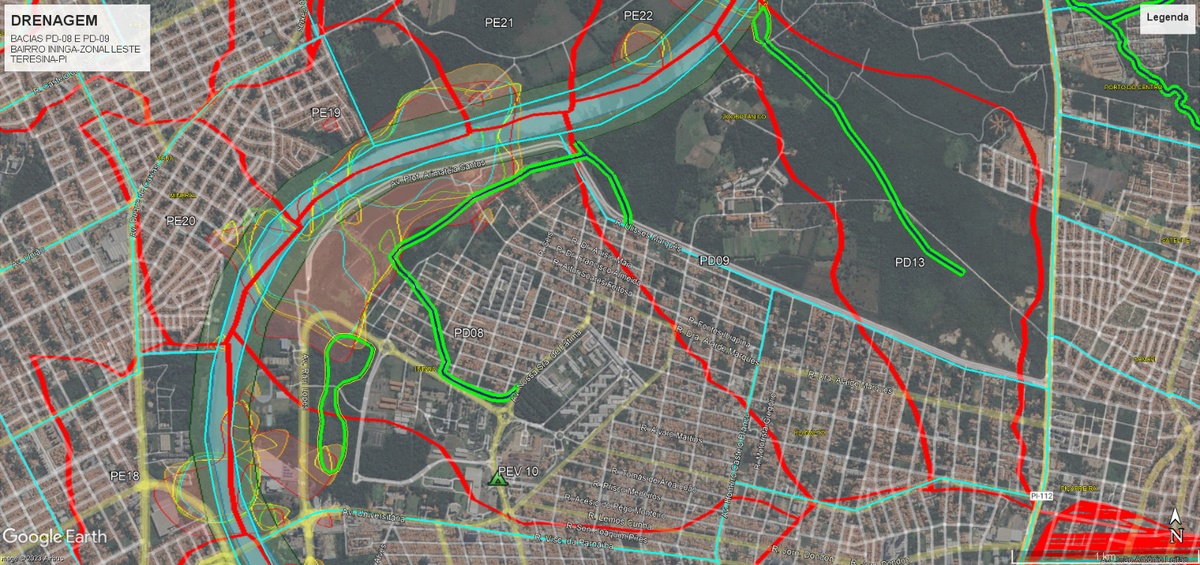 Mapeamento das rotas de drenagem da água em Teresina