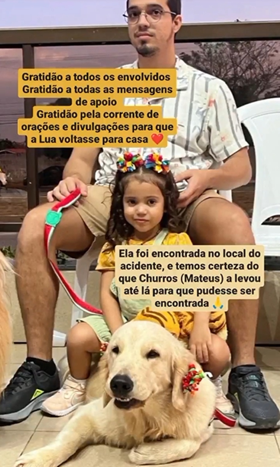 Mateus Nunes, a filhe de 4 anos e a cadela Lua.