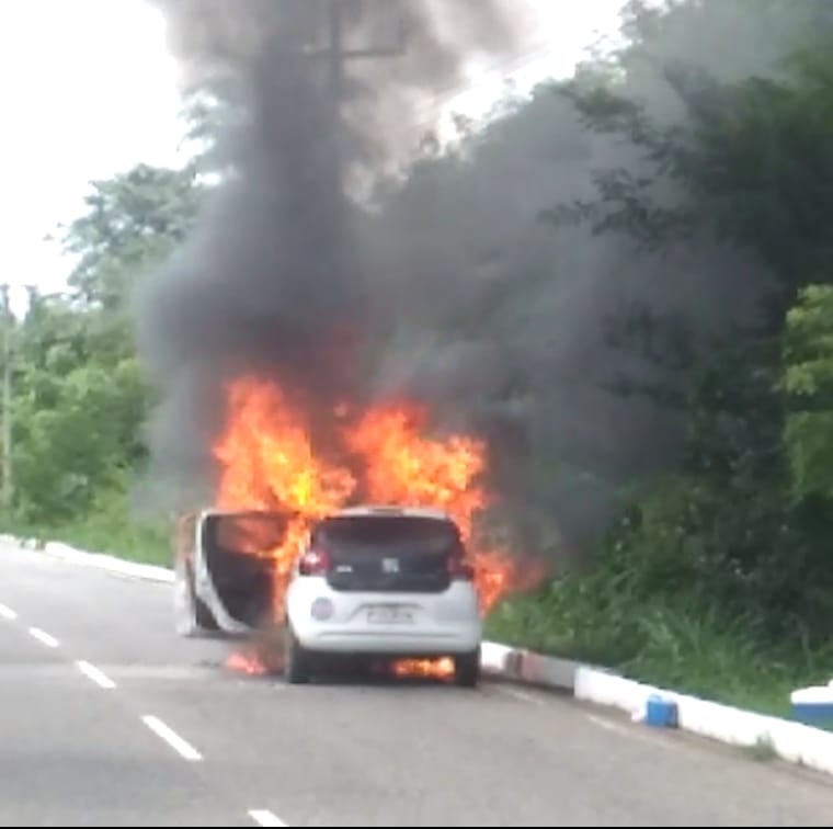 Carro da FMS pega fogo