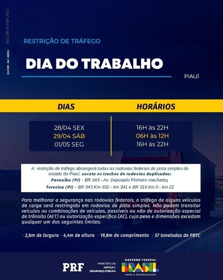 Horários de circulação nas rodovias