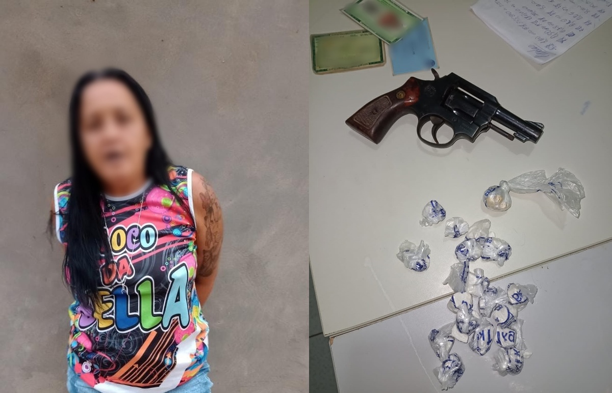Uma arma de fogo e entorpecentes foram encontrados na residência da mulher