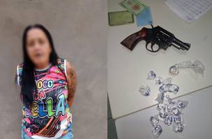 Uma arma de fogo e entorpecentes foram encontrados na residência da mulher (Foto: Reprodução)