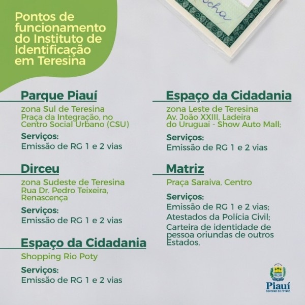 Pontos de funcionamentos do novo Instituto de Identificação