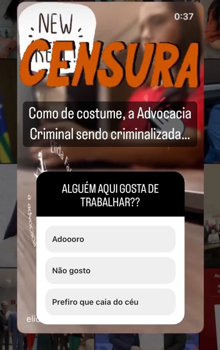 Depois de apagar a publicação, a advogado publicou esta enquete