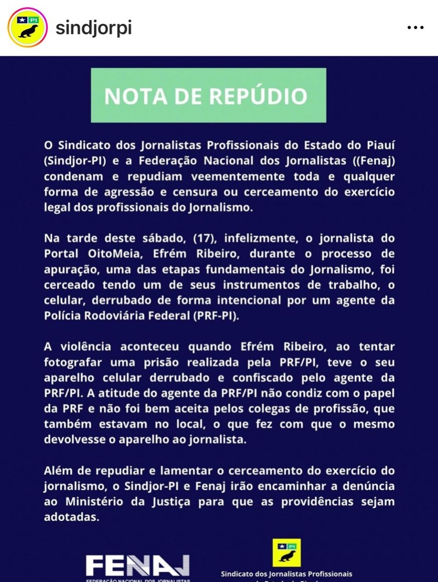 Nota de repúdio do Sindijor