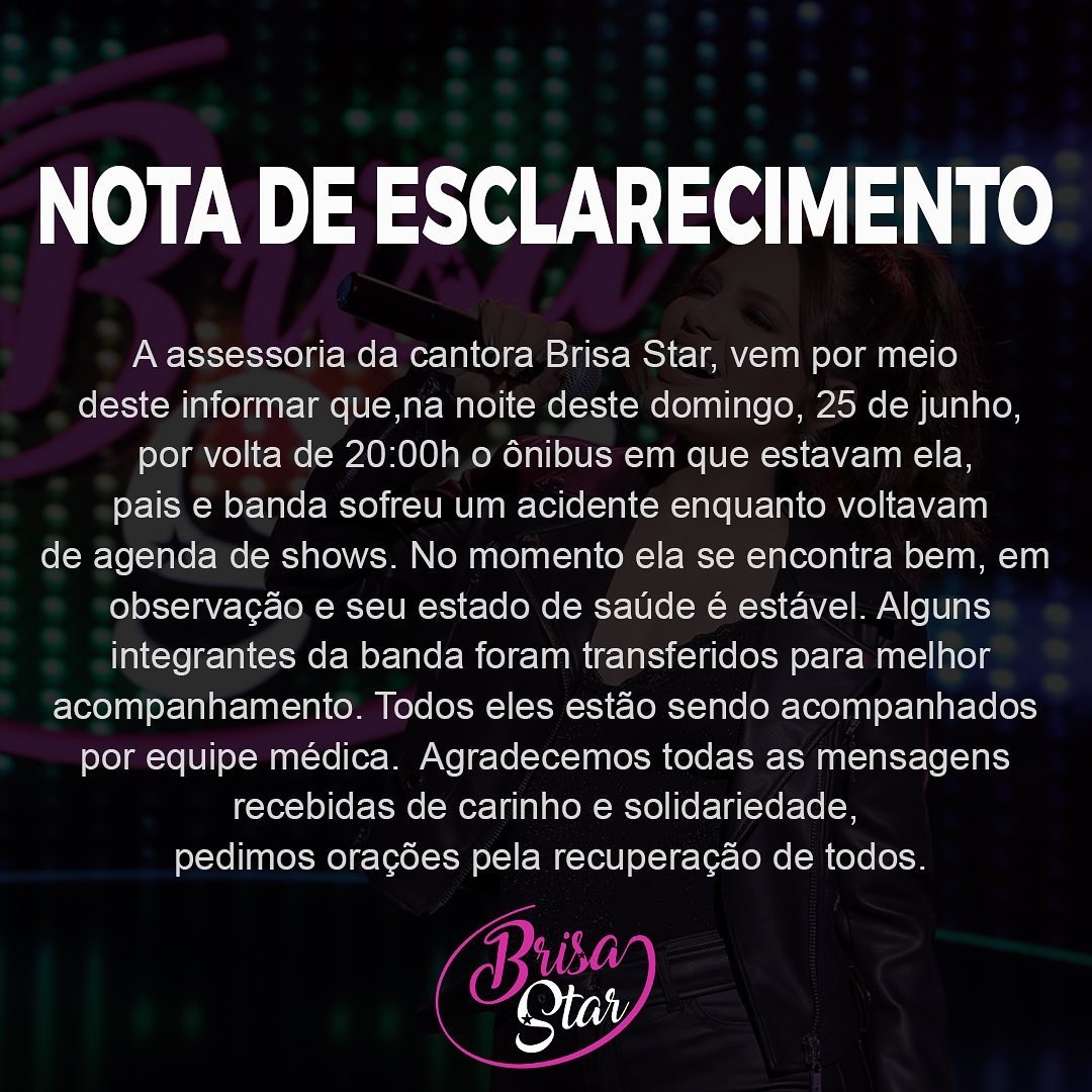 Nota publicada nas redes sociais da cantora