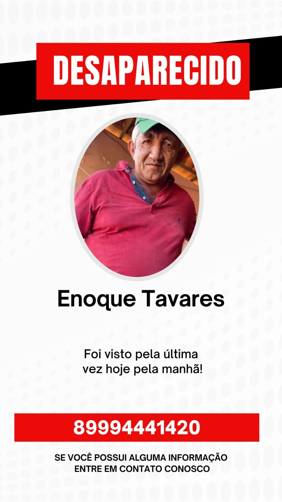 A família busca qualquer informação que possa levar ao paradeiro de Enok