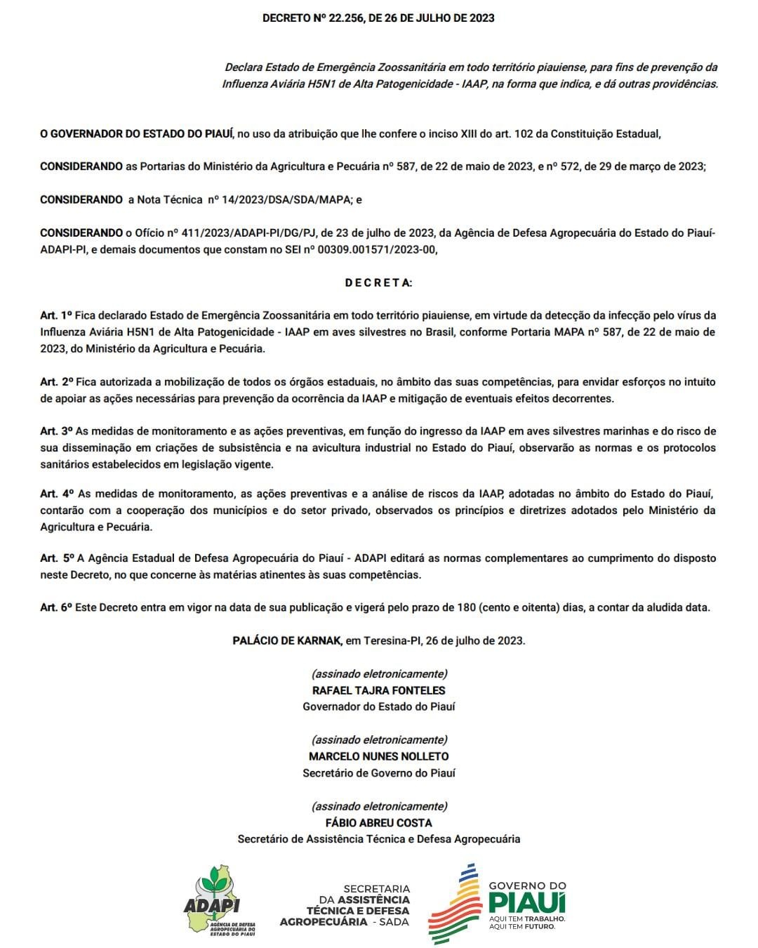 Decreto de emergência zoossanitária