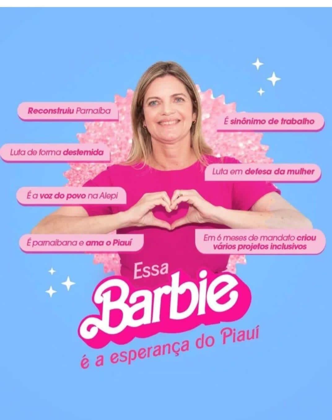 Deputada Gracinha pintada de Barbie e de múltiplas ações. O mico que seus assessores de redes sociais deviam evitar. Da Barbie nem o cabelo
