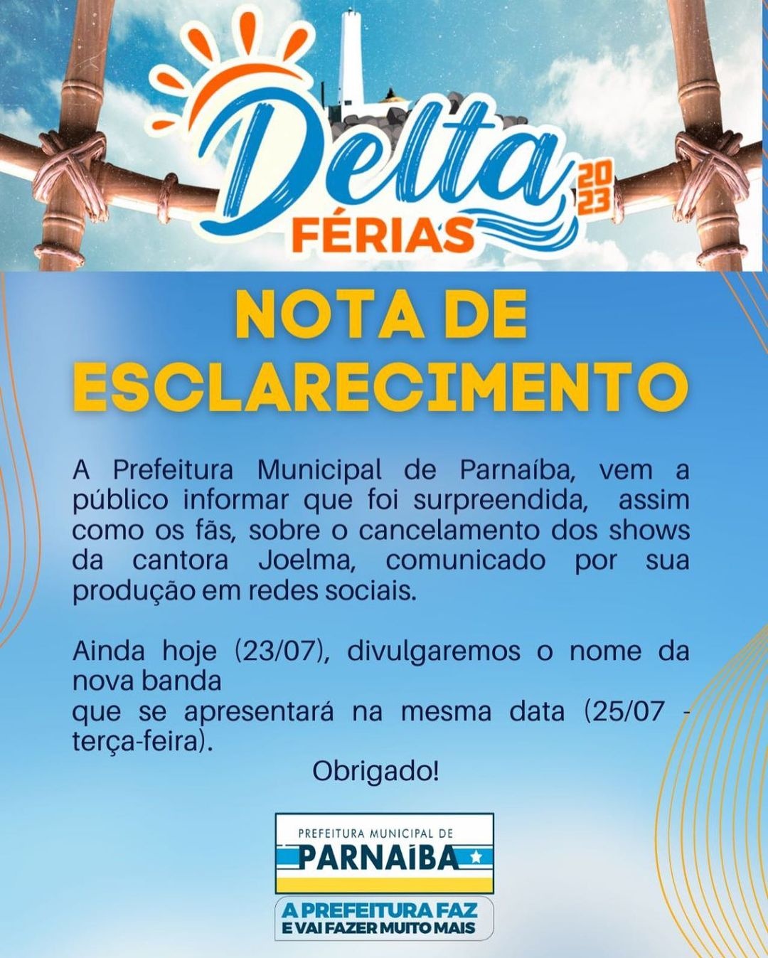 Nota da prefeitura de Parnaíba