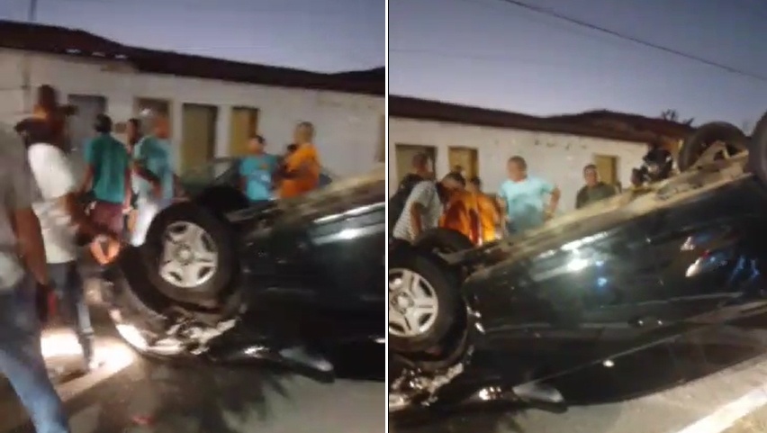 O veículo capotou na avenida por volta das 19h