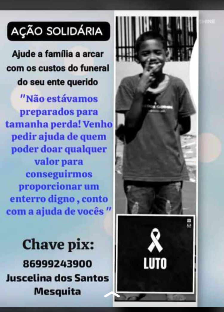 Pix para ajudar no custeio das despesas funerárias de Gabriel
