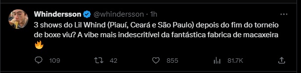 Post do Whinderson confirmando shows