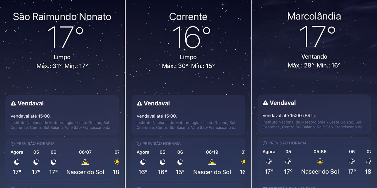 Temperaturas registradas durante a madrugada em municípios do Piauí