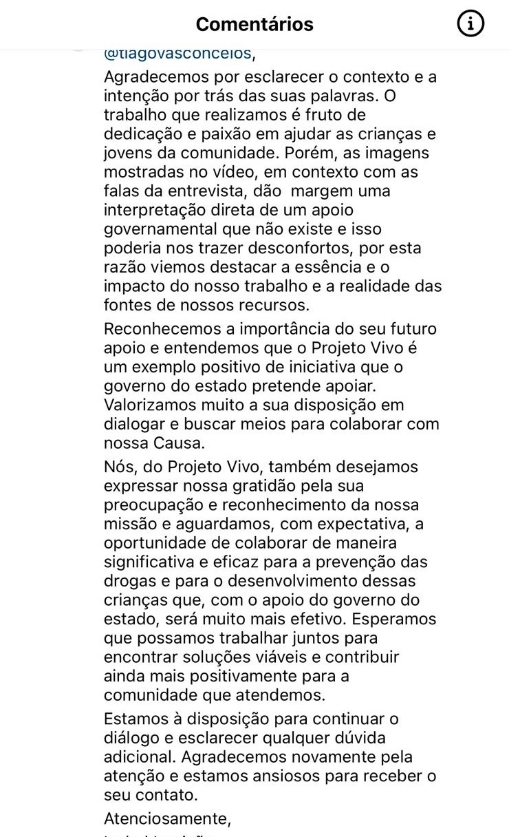 A situação foi esclarecida e a ONG respondeu o assessor através de suas redes sociais