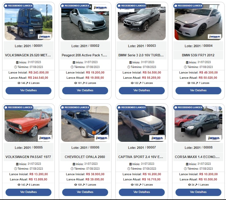 Carros em oferta no site falso