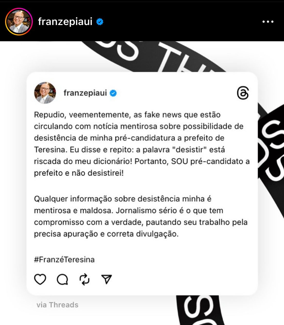 Franzé combate fake News: “eu não renunciei e jamais renunciarei”. Será coisa do Fábio Novo?