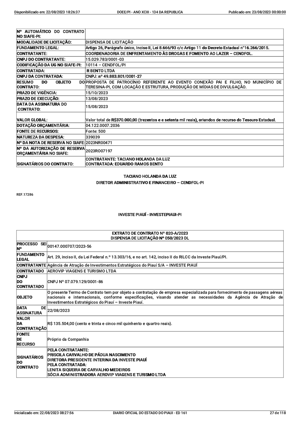 Termo de contratação