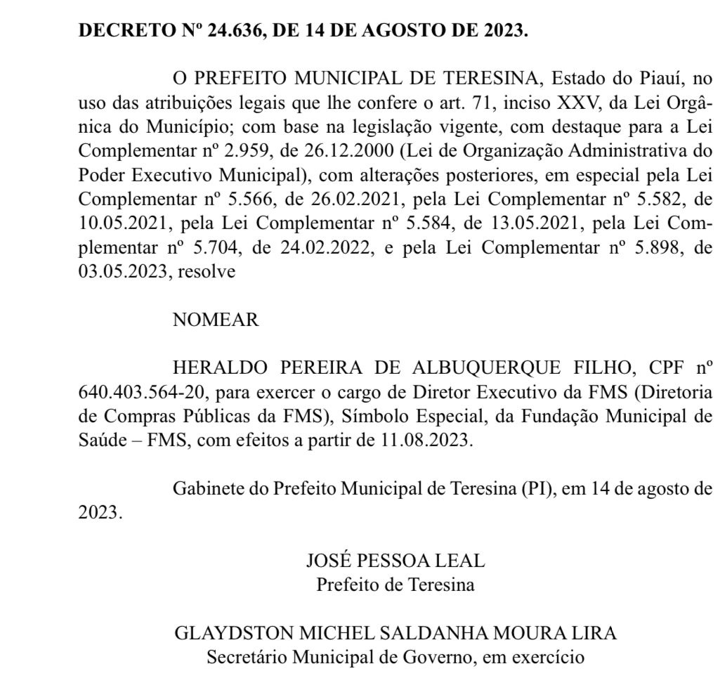 Veja aqui o Diário Oficial da nomeação de Heraldo para trabalhar junto da mulher…